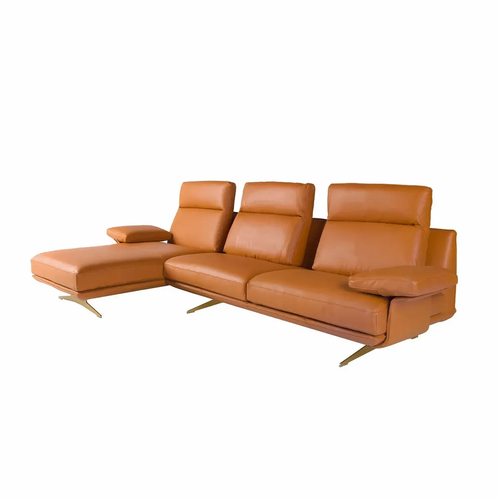 Canapé Méridienne En Cuir Beige – Cuir Center – 3 Places – Salon Contemporain