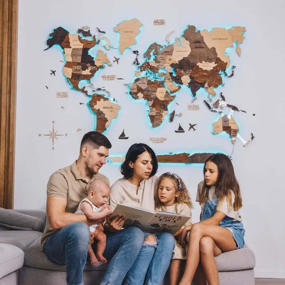 3D LED Wooden World Map 2.0 (with acrylic background) Prime Oak XL ...