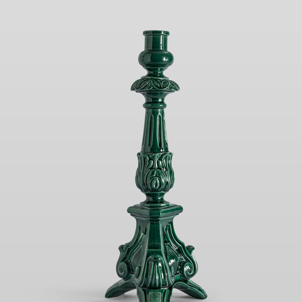 CANDELABRO BAROCCO 1 FUOCO VERDE RAMINA 40 CM - Ceramic - CERAMICA  BEVILACQUA - Ceramic