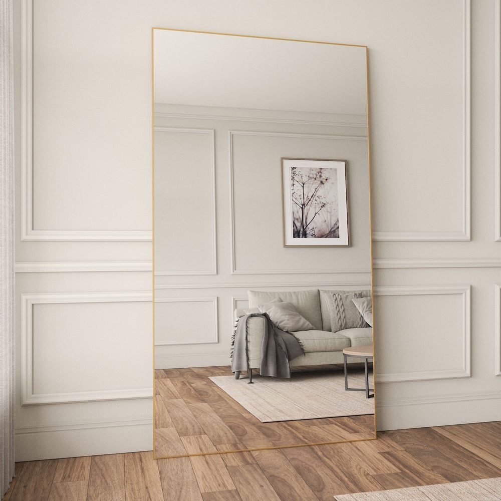 Miroir Pleine Longueur Doré Avec Cadre Bois Irrégulier - 120 X 50 Cm, Design Asymétrique, Pour Chambre, Salon, Entrée - 10