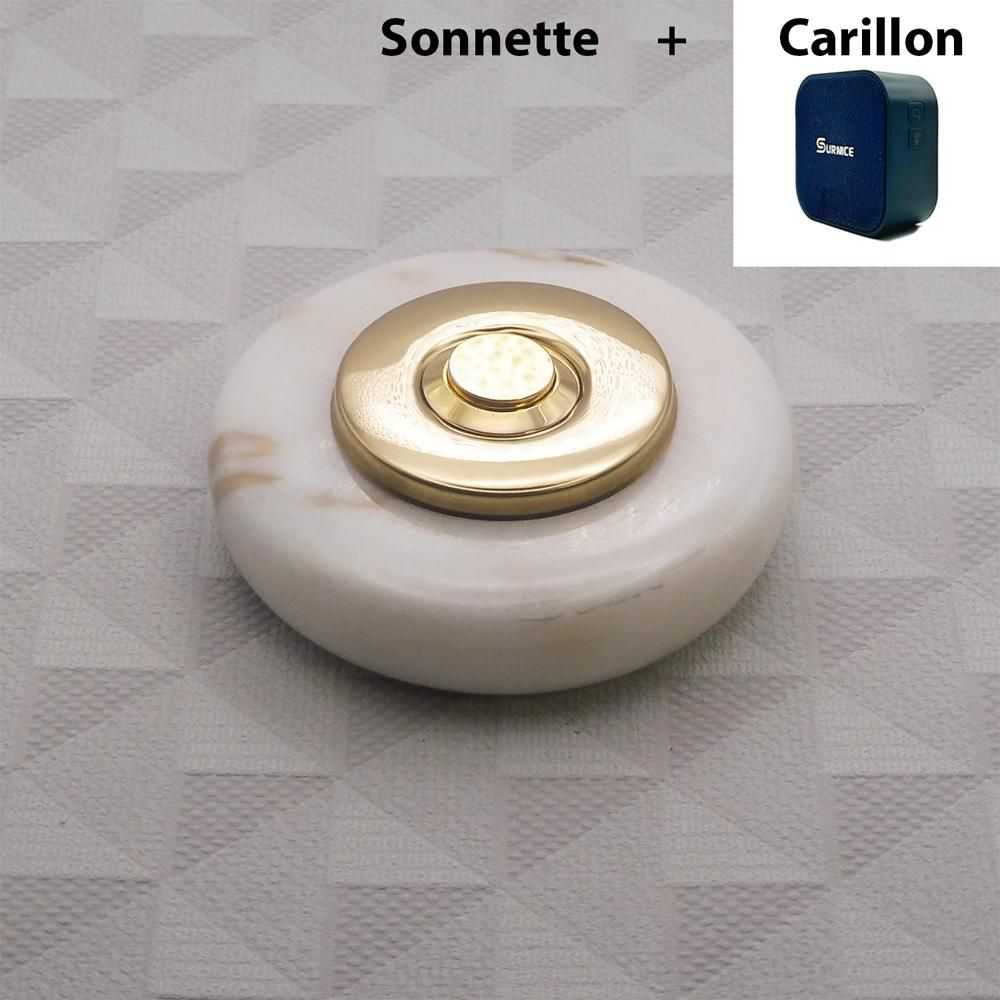 SONNETTE DINARD SANS FIL marbre blanc collerette perlée chrome et carillon