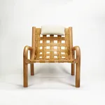 Fauteuil Lounge Ginga assise en cuir Miel, pieds en chêne naturel