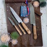Knives - 1920 range PEFC certified oak wood handles in guenine leather pouch - JEAN DUBOST