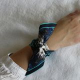 Scarves - TURQUOISE COCKATOO KNOTTED FETISH PRINTED SILK TWILL BRACELET - MAISON FÉTICHE