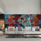 Wallpaper - Wallpaper “La Danse” 263 x 450 cm - ORANGE/BLUE - Infinitely connected horizontally and/or vertically - Maison Fétiche - MAISON FÉTICHE