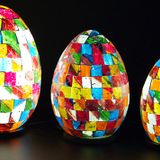 Lampes à poser - PUR061B - set de 3 lampes oeuf mosaïques orange/rouge. - JOLY S COLLECTION