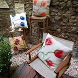 Fabric cushions - Decorative cushion "Cherry blossom"with hand-felted design in merino wool and silk on linen fabric. - ELENA KIHLMAN