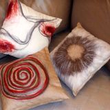 Fabric cushions - Decorative cushions "Spiral"with hand-felted design in merino wool and silk on linen fabric. - ELENA KIHLMAN
