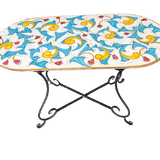 Tables de jardin - Magnifique table Vietri ovale en grès peint à la main avec pied en fer - CERASELLA CERAMICHE