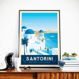 Affiches - AFFICHE VOYAGE VINTAGE SANTORIN GRECE | POSTER ILLUSTRATION VILLE SANTORIN GRECE - OLAHOOP TRAVEL POSTERS
