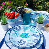 Assiettes de réception  - Vaisselle mélamine collection Caraïbes - LES JARDINS DE LA COMTESSE