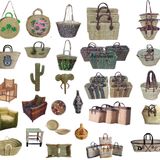 Baskets - CABAS PALME CUIR NATUREL - AMAL LINKS