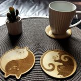 Gifts - Set of 8 Wooden Cat Coasters Housewarming Gift - BHDECOR