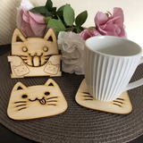 Gifts - Wooden Cat Coasters Housewarming Gift (6 pcs. set) - BHDECOR