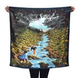 Accessoires cheveux - Foulard carré en soie, collection « Paradis Perdus », modèle « Rivière » (paysage) - CÉLINE DOMINIAK