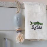 Tea towel - 45x70" Customizable Sardine Embroidered Honeycomb Tea Towel - NATURE A SUIVRE