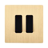 Interrupteurs - 2 Boutons Plats M en noir sur Plaque simple en Laiton Brossé - MODELEC
