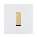 Circuit-breakers - Flat Button M in Mirror Brass Varnished on Matt White Single Plate - MODELEC