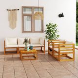 Footrests - vidaXL 6 Piece Garden Set with Cushion Cream Solid Acacia Wood - VIDAXL / DROPSHIPPINGXL