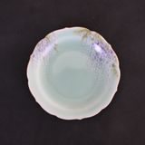 Tea and coffee accessories - Hand painted Japanese celadon round wave shaped small plate with wisteria motif - YUKO KIKUCHI
