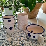 Verres - Verre en céramique blanche CHAÏ BLEU - LALLA DE MOULATI