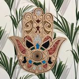 Autres décorations murales - Décoration murale Hamsa - Art mandala peint - Pierre précieuse en contreplaqué Hamsa Art pour suspension murale - BHDECOR