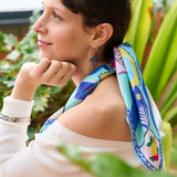Scarves - Small silk square 45 x 45 cm — Stars, Bears and Women - GOTS French silk - OURSE BLANCHE