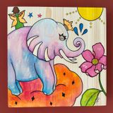 Paintings - All Wood Canvas Painting - Friends and Elephants - VERY LUCKY CRAFTSHOP