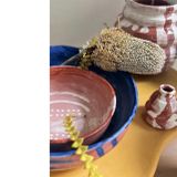 Decorative objects - Ethnic white stripe medium bowl - NOMADIC CLAY DESIGN STUDIO