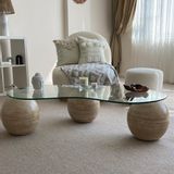 Coffee tables - Minimal Travertine Round Coffee Table - CHAPPAL.CO