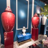 Ceramic - POTICHE BORROMEO - LEAVES DECORATION - LACQUERED RED - VG - VGNEWTREND