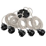 Hanging lights - Hang-5 Suspension French Linen Ceiling Lamp - 5 Wire 2.50m - Black Headlamp and Socket - HOOPZÏ