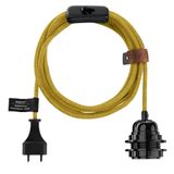 Hanging lights - Bala suspension lamp in French linen - Black socket - Woven cord - 4.5m - Mustard linen - HOOPZÏ