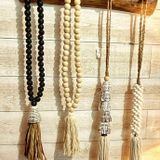 Bijoux - Collier balinais en en laine et perles de bois couleur sable (BALI) - CBLS18 - BALINAISA