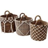Coffrets et boîtes - Set de 3 panières assorties en Abaca et macramé blanc (Bali) SPAMB3 - BALINAISA