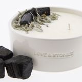 Candles - LET GO - SAGE & BLACK TOURMALINE CRYSTAL INFUSED SCENTED LARGE WHITE CERAMIC CANDLE 1200ML - LOVE & STONES