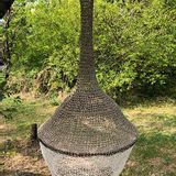 Office design and planning - MYSTICA lamp made of hemp rope and black jute Height145 cm Diameter 70 cm Delivered with electric mount - ADELE VAHN