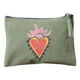 Clutches - Kaki canvas pouch with colored Ex-voto - CHEHOMA