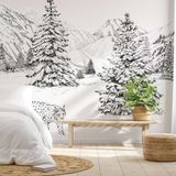Papiers peints - Papier peint panoramique noir et blanc, paysage de montagnes enneigées - LA TOUCHE ORIGINALE