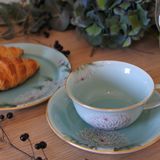 Accessoires thé et café - Céladon Chrysanthème, Assiette à gâteau - YUKO KIKUCHI