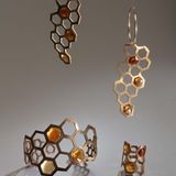 Art glass - Royale ring, 14K gold plated and amber glass - MARIE FLAMBARD