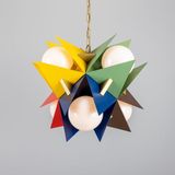Hanging lights - Bisbee Multicoloured Art Deco Chandelier with Opal Glass Globes, Six-Light - MULLAN LIGHTING