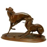 Sculptures, statuettes et miniatures - Couple de Levrettes à la balle de Pierre-Jules Mène - FONDERIE DE BRONZE LAURAGAISE