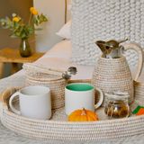 Trays - Sultan oval tray natural rattan, wooden handles - PAGAN