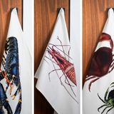 Dish towels - Set of 3 printed tea towels 100% cotton: Crustaceans of the Tide - VAREK ILLUSTRATIONS