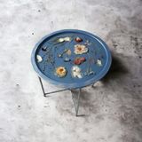 Floral decoration - Blue resin coffee metal table with natural flowers - SI DECO