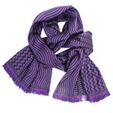 Travel accessories - Midi scarf wool silk — seismic zigzig - marine eggplant - SOPHIE GUYOT SILKS