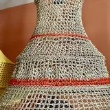 Other office supplies - SAHARA lamp made of raw linen and orange jute touches Height 40 cm Diameter 60 cm delivered with electric mount - ADELE VAHN
