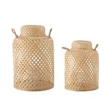 Outdoor table lamps - Madlin Lantern w/Glass, Nature, Bamboo Set of 2 - BLOOMINGVILLE