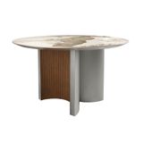 Dining Tables - Round dining table in porcelain marble, walnut & silver-coloured wood - ANGEL CERDÁ